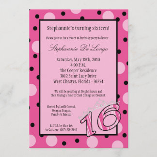 12x18 rosa Polka-Bonbon 16 Geburtstags-Party Einladung