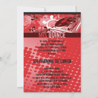 12x18 rotes DJ spinnen Turntable Quinceanera Einladung