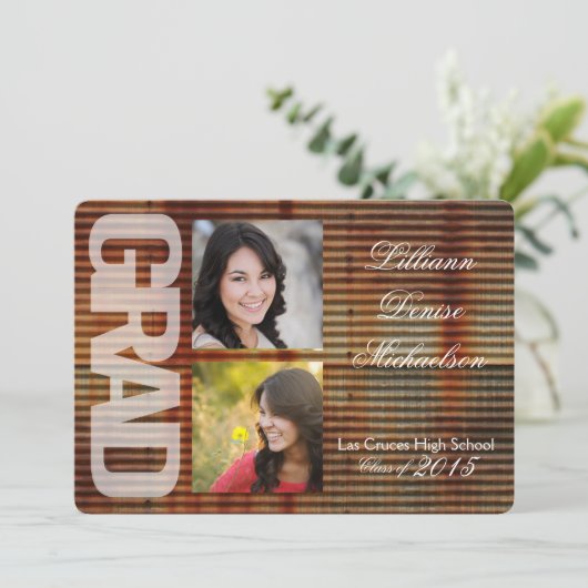 12x18 Rusted Corregated Metal Senior Ankündigung (Stehend Vorderseite)