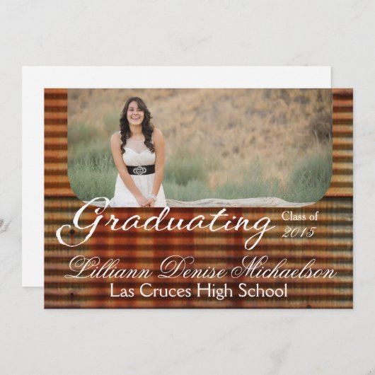 12x18 Rusted Corregated Metal Senior Ankündigung (Vorne/Hinten)