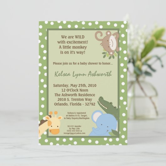 12x18 Safari Jungle ZooAnimal Baby Dusche Einladun Einladung (Stehend Vorderseite)