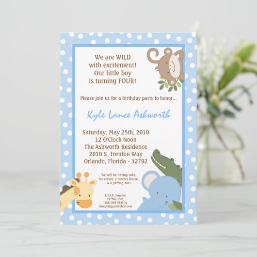 12x18 Safari Jungle ZooTier Einladung zum Geburtst (Stehend Vorderseite)