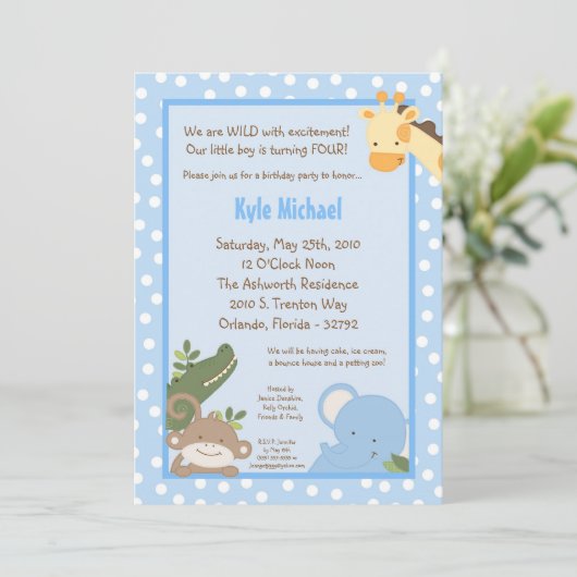12x18 Safari Jungle ZooTier Einladung zum Geburtst (Stehend Vorderseite)
