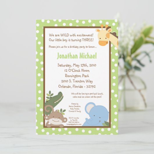 12x18 Safari Jungle ZooTier Einladung zum Geburtst (Stehend Vorderseite)
