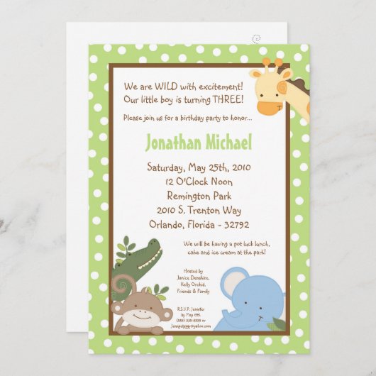 12x18 Safari Jungle ZooTier Einladung zum Geburtst (Vorne/Hinten)
