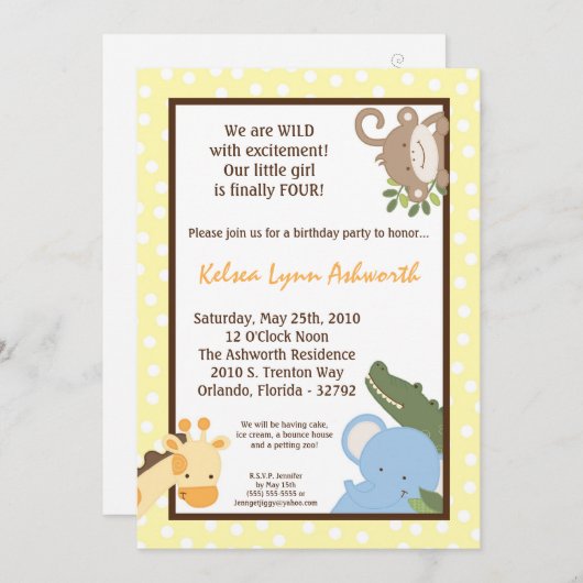 12x18 Safari Jungle ZooTier Einladung zum Geburtst (Vorne/Hinten)