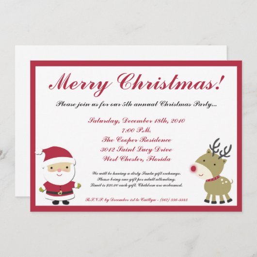 12x18 Santa Rudolf Reinde Party Einladung (Vorne/Hinten)