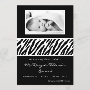 12x18 Schwarz-weiß Zebra FOTO Geburtsankündigung Ankündigung