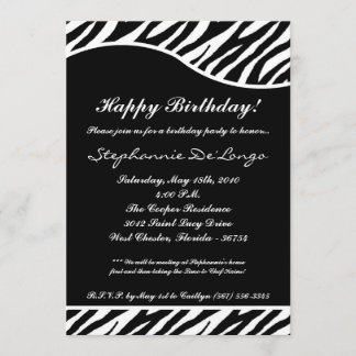 12x18 schwarze Zebra-Druck-Geburtstags-Party Einladung