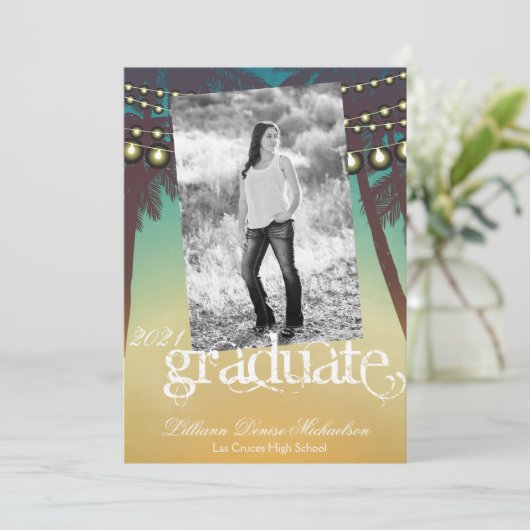 12x18 Senior Announcement Beach Sunset Palm Tree S Ankündigung (Stehend Vorderseite)