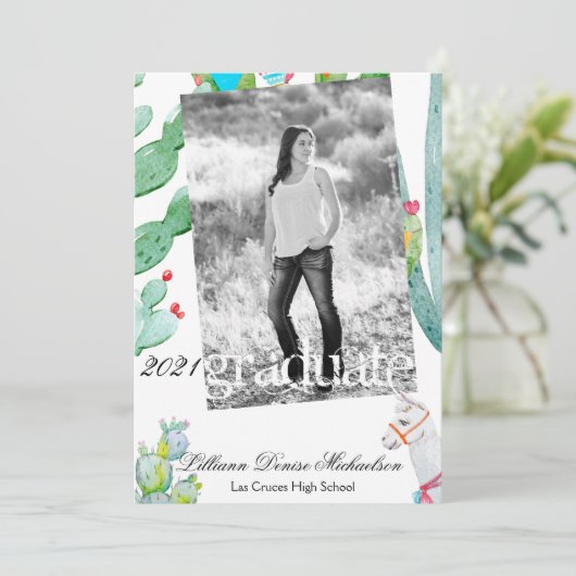 12x18 Senior Announcement Boho Llama Bohemisch Cac Ankündigung (Stehend Vorderseite)