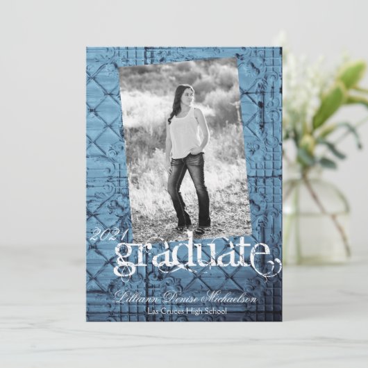 12x18 Senior Announcement Rustic Tin Panel Ceiling Ankündigung (Stehend Vorderseite)