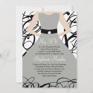 12x18 Silver Dress Quinceanera Geburtstag Einladun Einladung