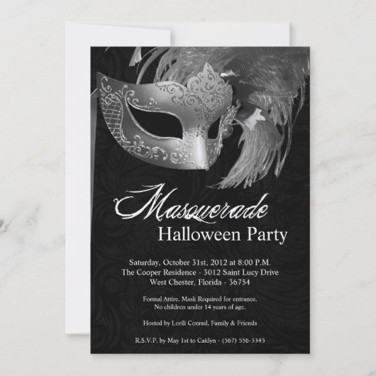 12x18 Silver Masquerade Halloween Einladung (Vorderseite)