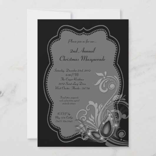 12x18 Silver Masquerade Weihnachten XMAS Einladung (Vorderseite)