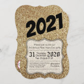 12x18 Silvester Party Einladung Gold Glitzer (Vorne/Hinten)