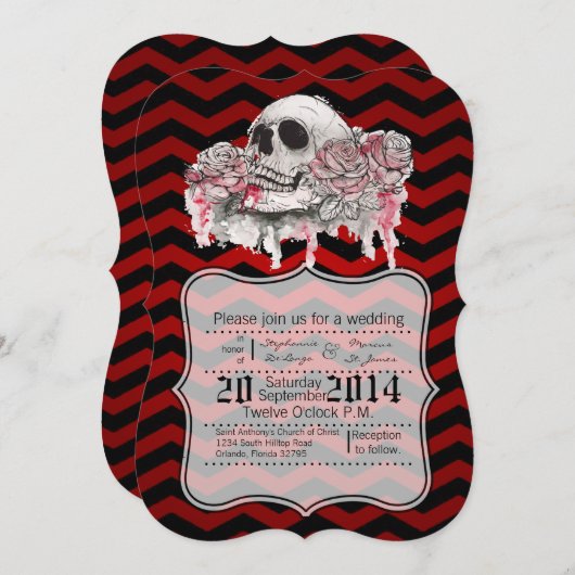12x18 skull Rose Gothic Zickzack oder Hochzeit Ein Einladung (Vorne/Hinten)