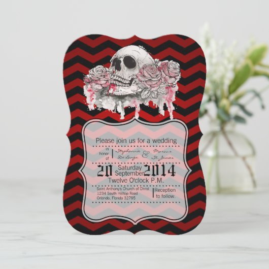 12x18 skull Rose Gothic Zickzack oder Hochzeit Ein Einladung (Stehend Vorderseite)