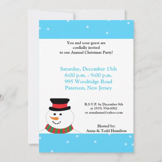 12x18 Snowy Snowman Einladung (Vorderseite)