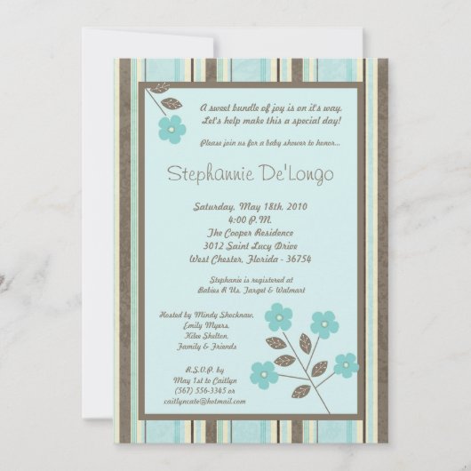 12x18 Spring Time Blue Blume Kinderdusche Einladun Einladung (Vorderseite)