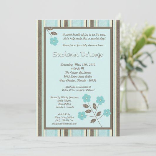 12x18 Spring Time Blue Blume Kinderdusche Einladun Einladung (Stehend Vorderseite)