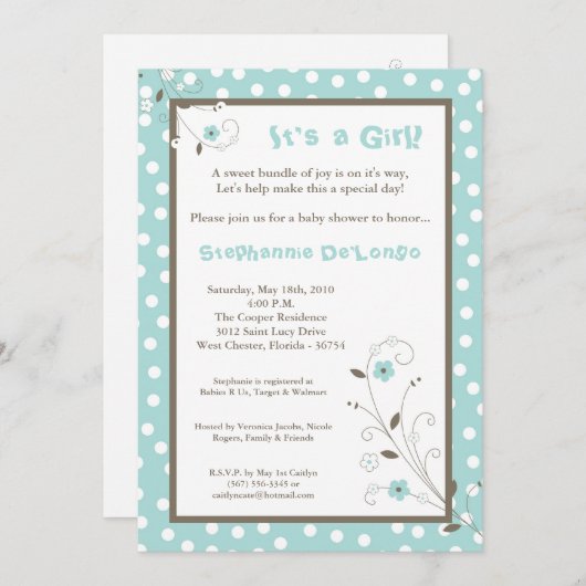 12x18 Spring Time Blue Blume Kinderdusche Einladun Einladung (Vorne/Hinten)