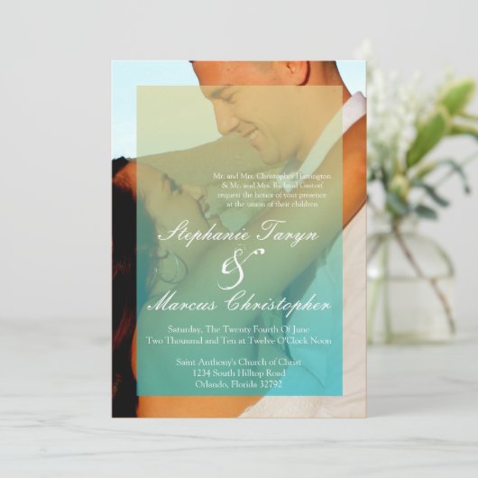 12x18 Sunset Fade Aquamarin Blue Tan Hochzeit Einl Einladung (Stehend Vorderseite)