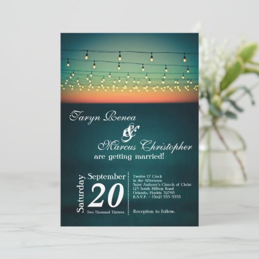 12x18 Sunset String Lights Yard Hochzeit Einladung (Stehend Vorderseite)