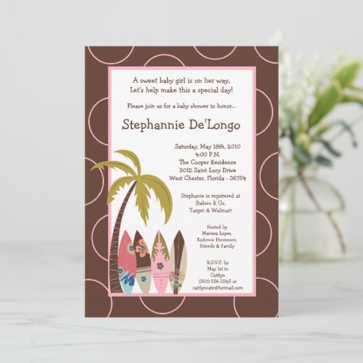 12x18 Surfer Baby Surf Boards Kinderdusche Einladu Einladung (Stehend Vorderseite)