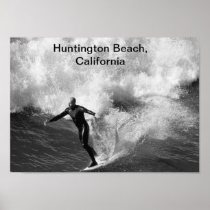 12x18 Surferschwarzes weiß, Huntington Beach, Poster