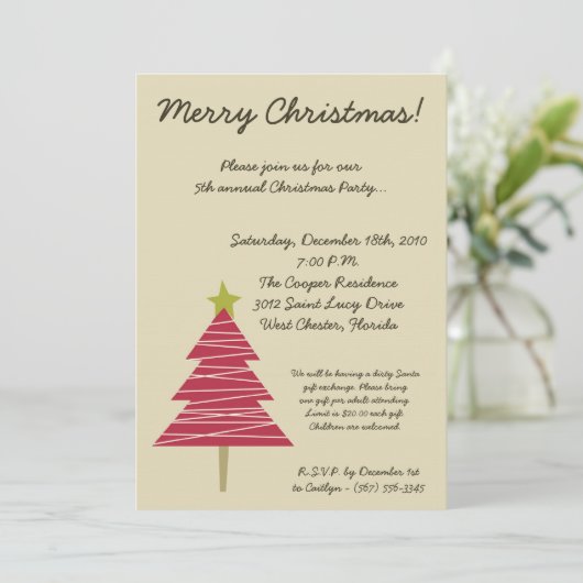 12x18 Tan & Red XMAS Tree Weihnachtszeit Party Ein Einladung (Stehend Vorderseite)