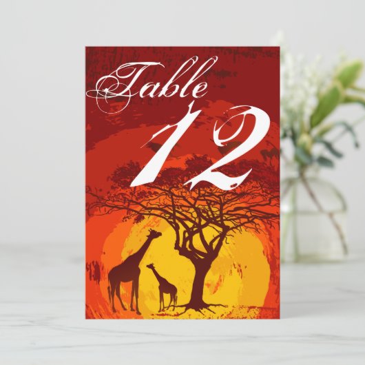 12x18 Tischnummer Card African Safari Giraffe Suns (Stehend Vorderseite)