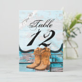 12x18 Tischnummer Card Blue Wood Barn Door Stiefel (Stehend Vorderseite)