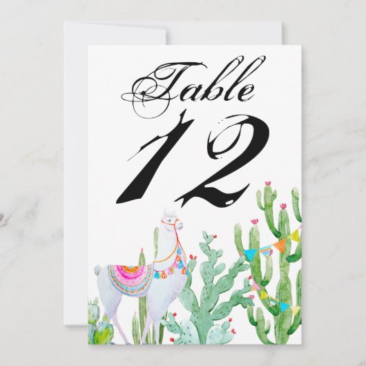 12x18 Tischnummer Card Boho Llama Bohemisch Cacti (Vorderseite)