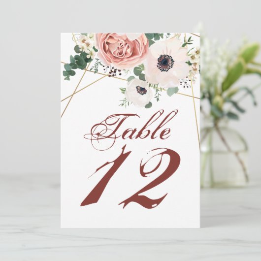 12x18 Tischnummer Card Geometric Garden Rose Anemo (Stehend Vorderseite)
