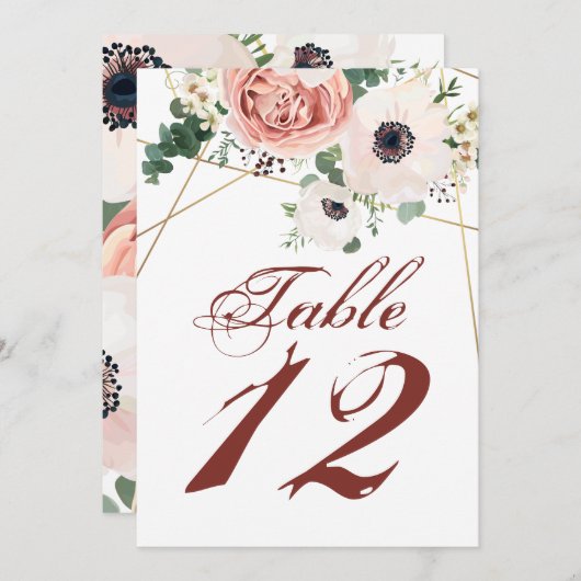 12x18 Tischnummer Card Geometric Garden Rose Anemo (Vorne/Hinten)