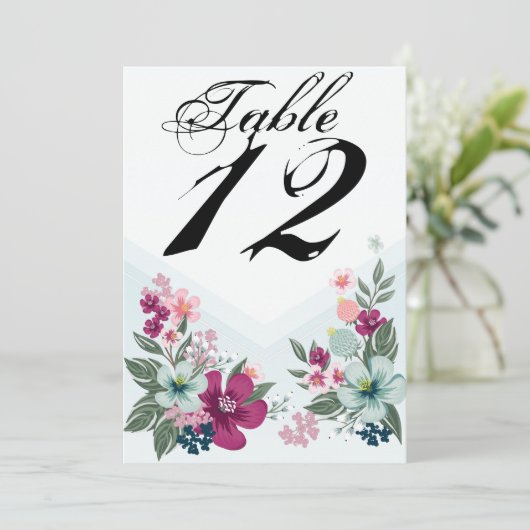 12x18 Tischnummer Card Tropische Blume auf Blue Om (Stehend Vorderseite)