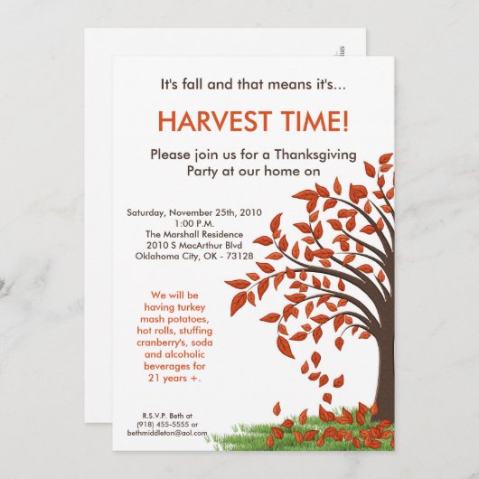 12x18 Tree Harve Erntedank Einladung (Vorne/Hinten)