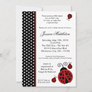 12x18 TRIPLET Lady Bug Polka Babydusche Einladung