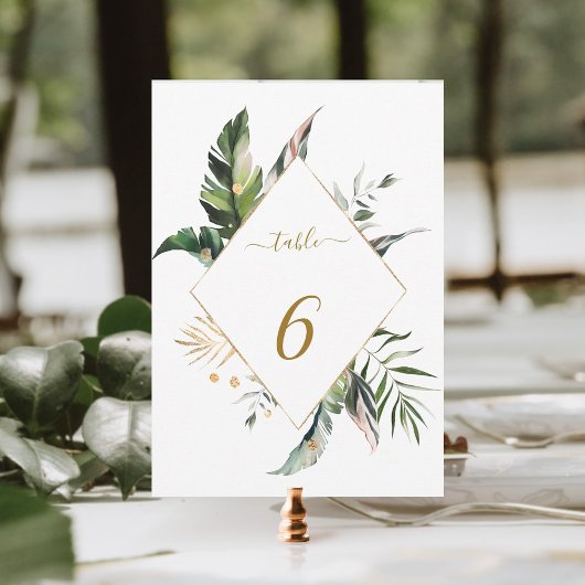 12x18 Tropical Foliage Gold Wedding Tischnummer