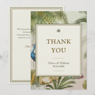 12x18 Tropical Peacock Palm Custom Message Wedding Dankeskarte