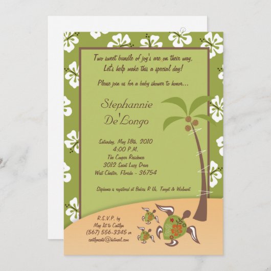 12x18 Tropical Turtle Mama TWINS Dusche Einladung (Vorne/Hinten)