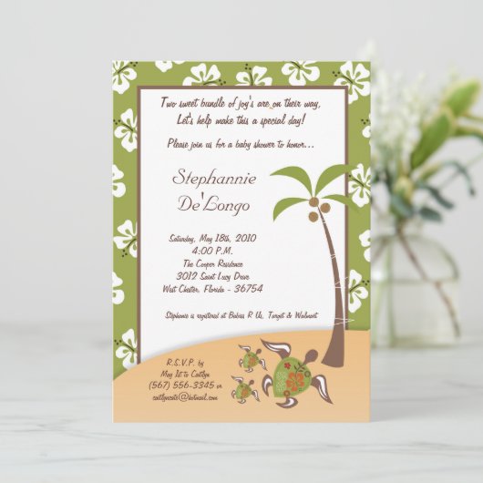 12x18 Tropical Turtle Mama TWINS Dusche Einladung (Stehend Vorderseite)