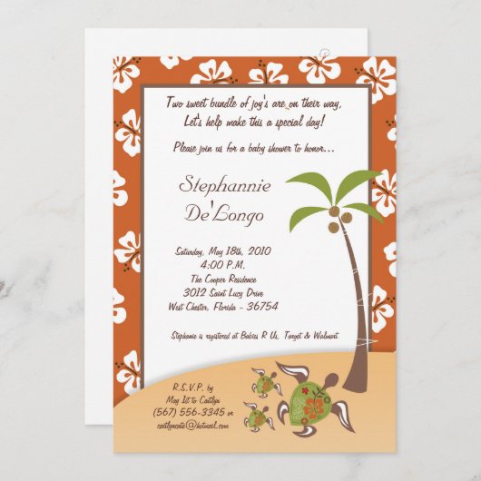 12x18 Tropical Turtle Mama TWINS Dusche Einladung (Vorne/Hinten)