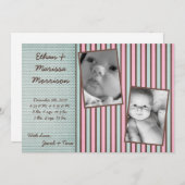 12x18 TWIN Blue Pink Stripe Foto Geburtsankündigun Ankündigung (Vorne/Hinten)