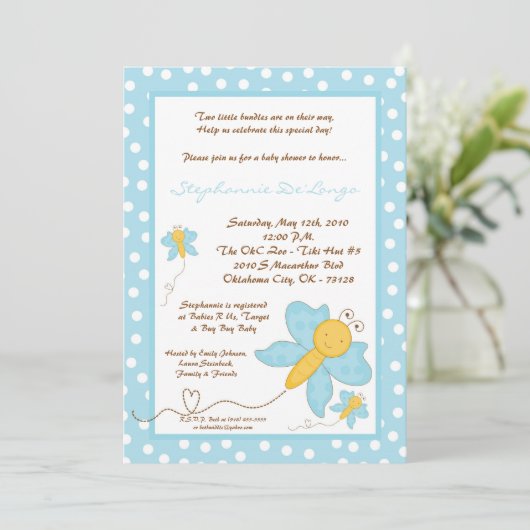 12x18 TWINS Blue Butterfly Baby Dusche Einladung (Stehend Vorderseite)