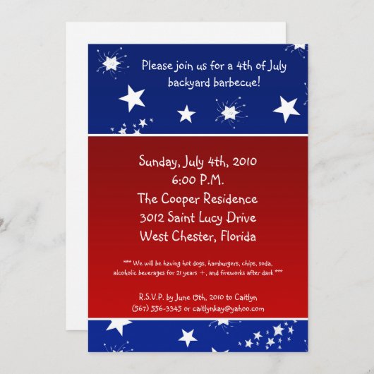12x18 Vierte 4. Juli Party Barbecue Einladung (Vorne/Hinten)