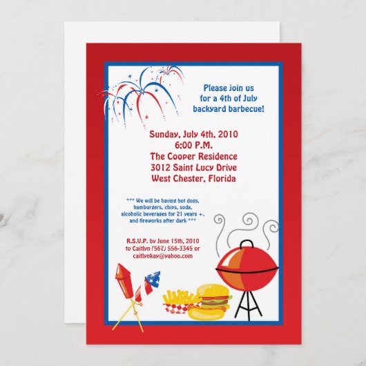 12x18 Vierte 4. Juli Party Barbecue Einladung (Vorne/Hinten)