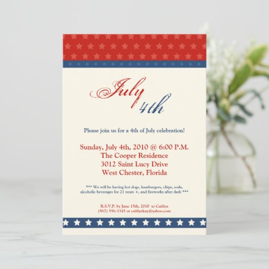 12x18 Vierte 4. Juli Party Celebratio Einladung (Stehend Vorderseite)