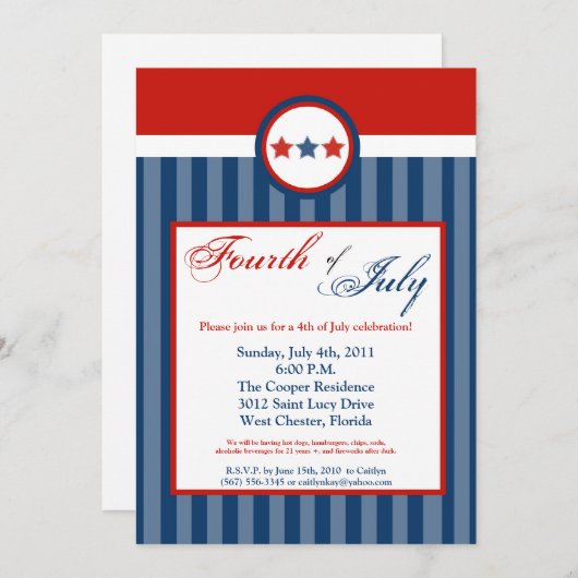 12x18 Vierte 4. Juli Party Celebratio Einladung (Vorne/Hinten)